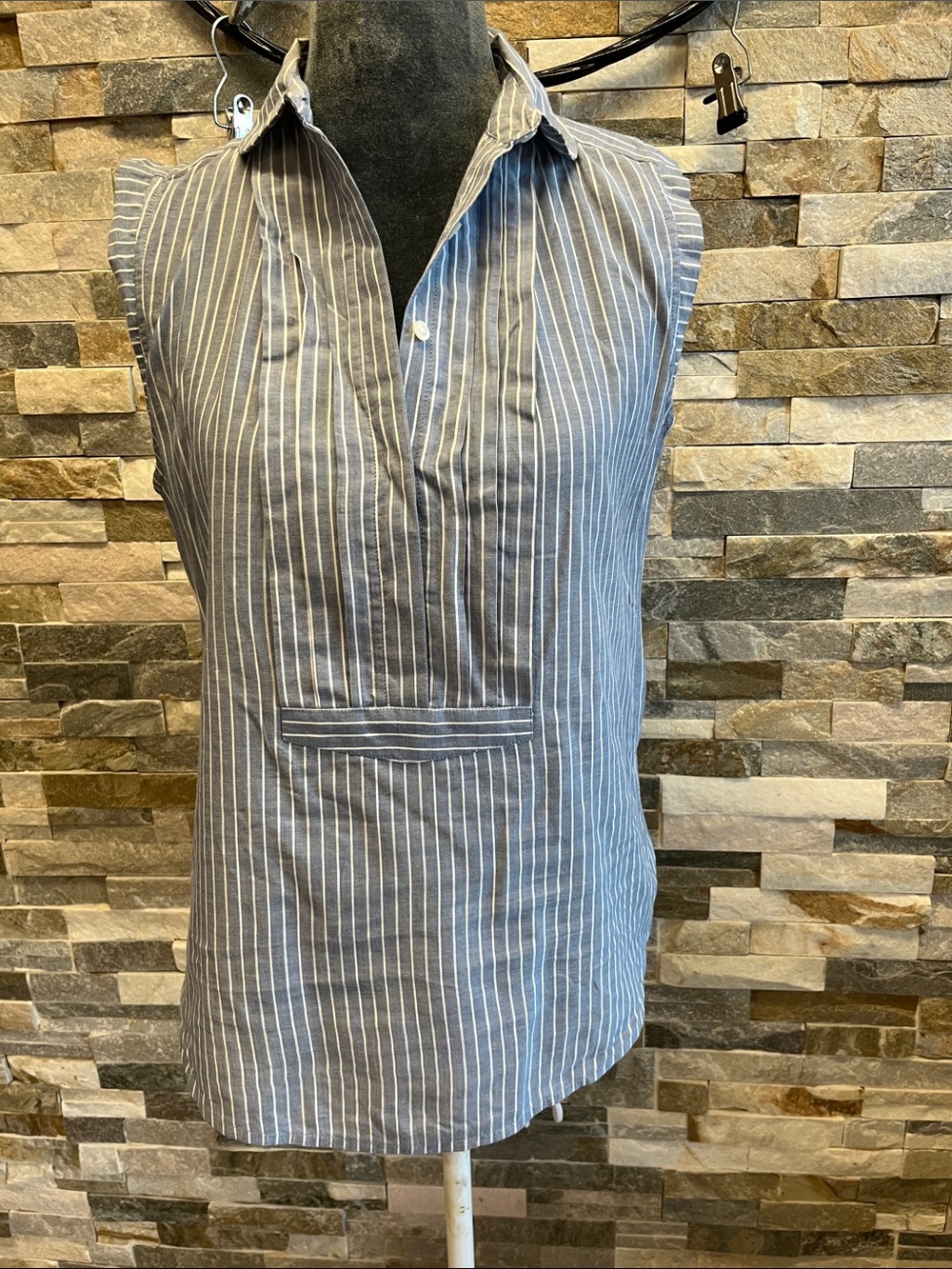 LOFT Sleeveless Blue and White Striped Popover Blouse